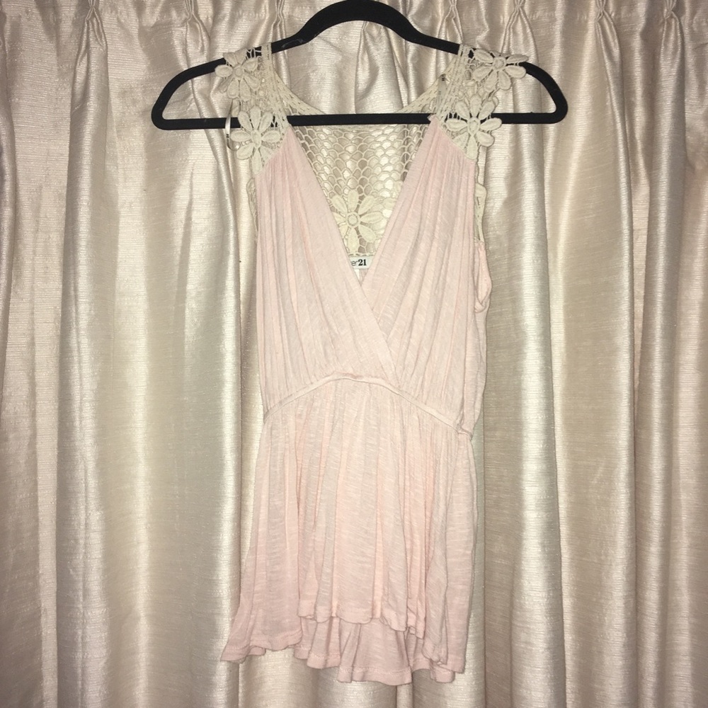 Blush Pink Tank with Daisy Crochet Back